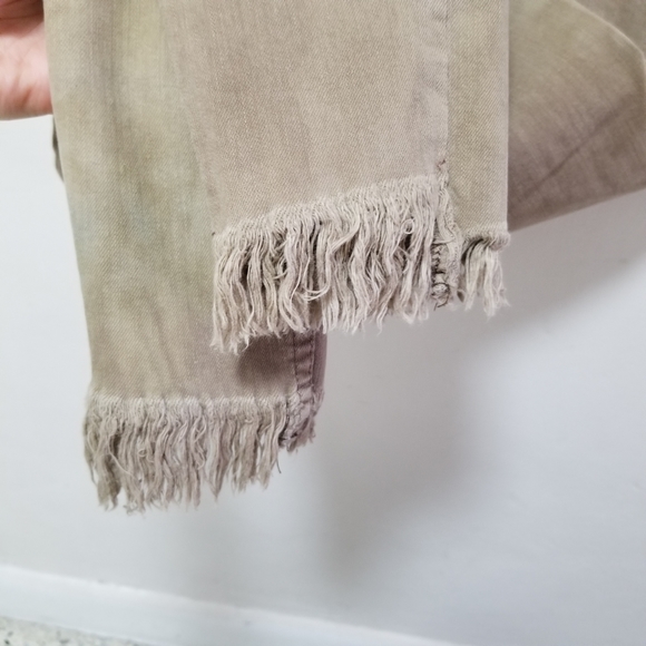 Free People Women Jeans Beige Raw Fringe Cropped Skinny Pants Sz 27 Distressed - Picture 6 of 13